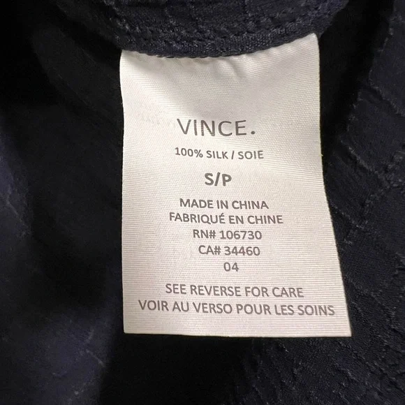 Vince Navy Long-Sleeve Crocodile-Embossed Blouse Size S - Picture 4 of 11